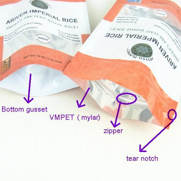 stand up foil resealable plastic rice bags