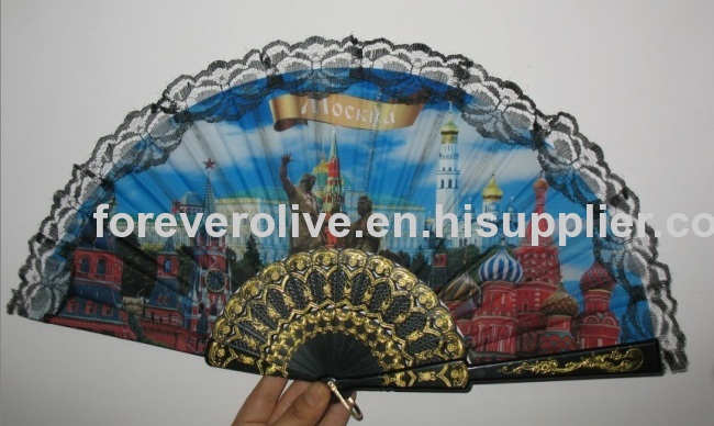 New Retro Spanish Folding Hand Fan Decorative Design Chrysanthemum Flowers With Lace, YFK659B