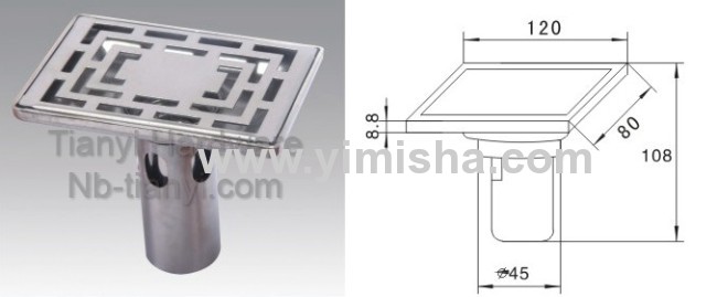 Rectangular Stainless Steel High Siphon Floor Drain