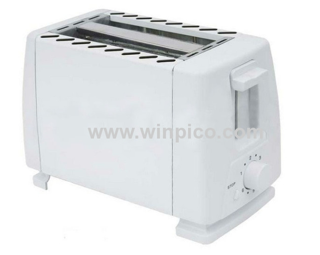 2-slice toaster with metal sides/pp ends /white