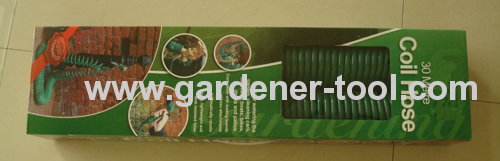 30M Garden Water Coil Hose With 4-Function Garden Spray Gun Nozzle