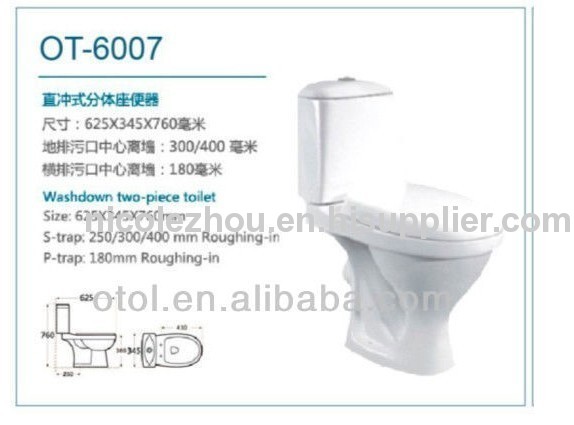 OT-6007 Ceramic toilet bathroom toilet Washdown two piece toilet 