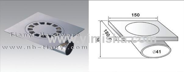 Square Zinc Alloy Chrome Plated Floor Drain with Elbow