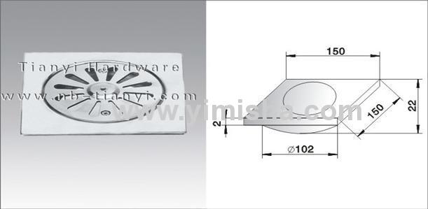 150mm×150mm×2mm Stainless Steel Floor Drain with Clean Out