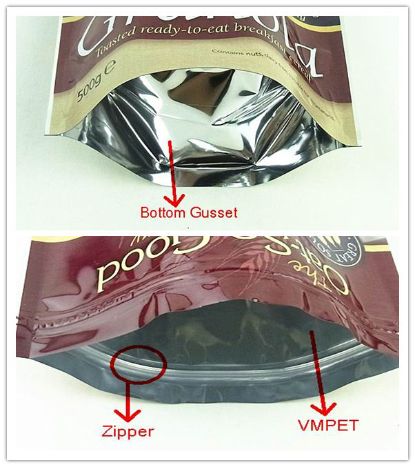 Food grade mylar bottom gusset ziplock bag