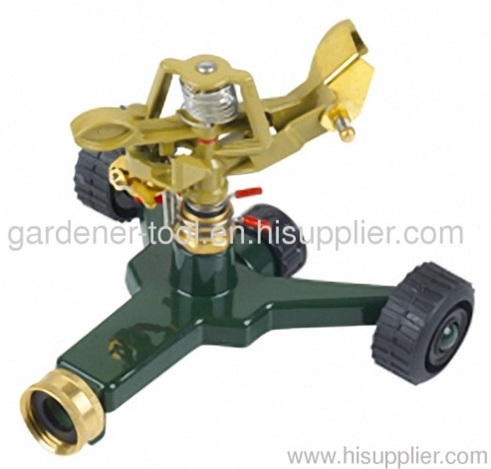 metal garden water sprinkler with zinc alloy base with wheel