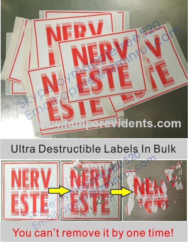 Destuctive Stickers with Unique Fonts and LOGO,Breakaway Eggshell Paper Sticker,Big Size Tamper Evident Security Labels