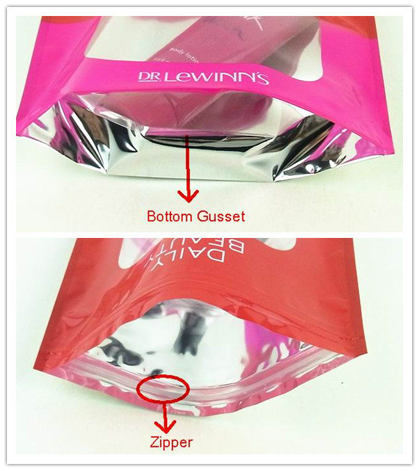 aluminum foil stand up cosmetic packaging pouch