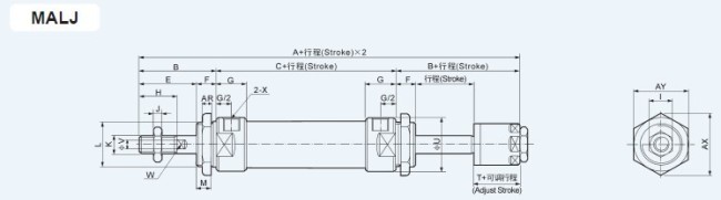 MALJ Double Rod And Ajustable Stroke type Mini PnumaticCylinder