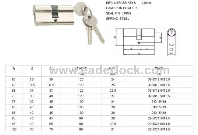 60mm brass door cylider