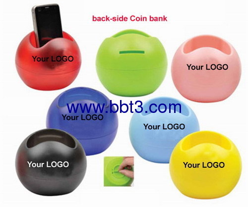 Mobile phone holder with coin bank