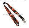 Orange Logo Flat Polyester Lanyard With Metal Hook , Rivet , J Hook