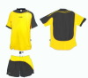 Black Yellow Mesh Polyester Football Shorts With Draw String, Sublimated Soccer T Shirt