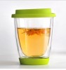 Double Wall Glass Coffee Cup with silicon lid and base Mug
