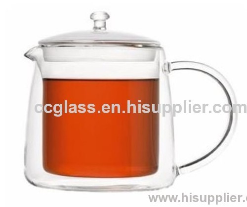 Hand Blown Double Wall Glass Teapot Coffee Pot with short eagle spout