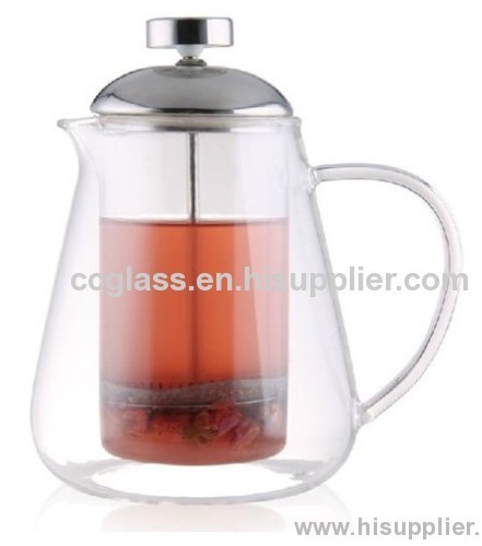 Mouth Blown Borosilicate Double Wall Glass Teapots Coffee Pots