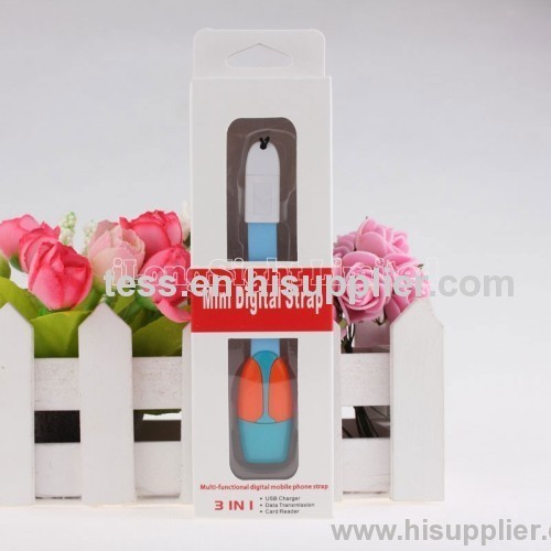 MINI Multi-functional Digital Strap Micro USB Charger Data Transmission Card Reader 3 In 1 For Samsung Nokia Moto Htc