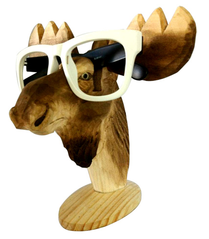 Goat Head Shape Carved Wood Glasses Holder