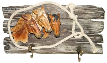 Horse Bust on Wood base Carved Hook