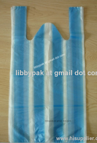 plastic vest bag,blue /white striped t-shirt bag, poly bag, carrier bags, handle bags, unprinted bag