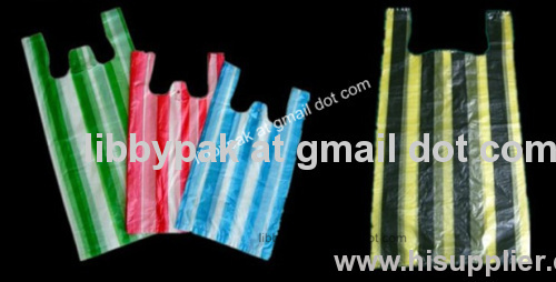 HDPE striped vest bag,promotional packing bag,striped bag, yellow/black striped bag, vest bag