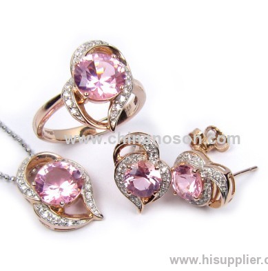 Pink heart shape CZ copper jewellery set