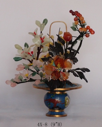 Jade flower with Cloisonne pot