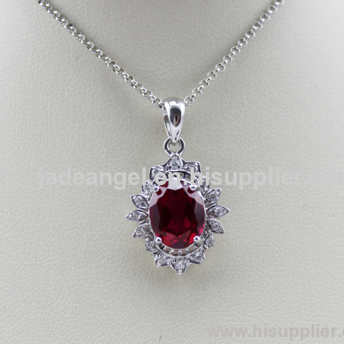 925 Silver Gemstone Jewelry Oval Cut created Garned and Cubic Zircon Diamonds Pendant