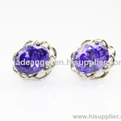 925 Silver Amethyst Stud Earrings .Fashion Jewelry ,Gemstone Earrings
