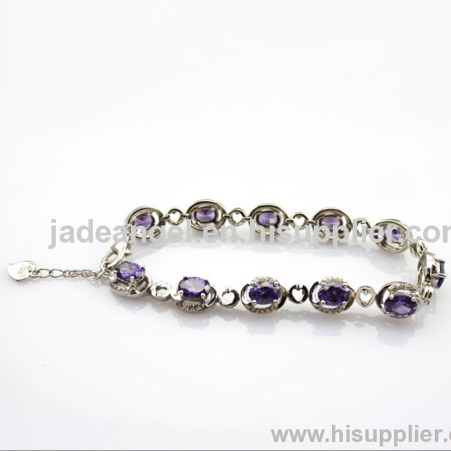 sterling silver bracelet,amethyst cubic zircon solid silver bracelet jewelry