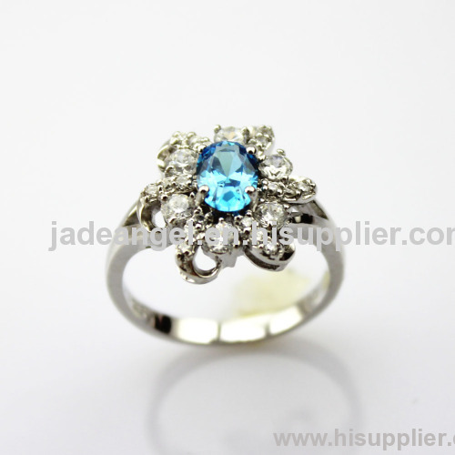 925 sterling silver ring,blue topaz cubic silver ring ,925 silver jewelry