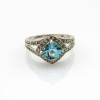925 Sterling Silver Jewelry 7x7mm Blue Topaz and Cubic Zircon Ring