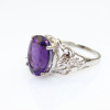 Gemstone Silver Jewelry 10x12mm Created Amethyst and Clear Cubic Zircon Ring