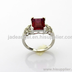 Fashion Jewelry 925 Silver 8x10mm Created Ruby 925 Silver Ring with Cubic Zircon