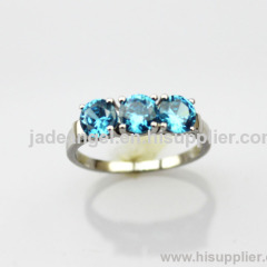 White Gold Plated Solid Silver Three Created Blue Topaz Ring