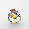 Fashion Jewelry 925 Silver Ring with 3 Multicolored Cubic Zircon Stones Ruby and Citrine and Amethyst