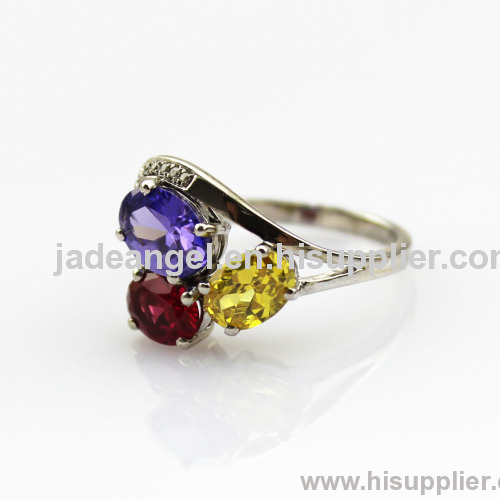 Fashion Jewelry Solid Silver Cubic Zircon Gemstone Ring Ruby,Amethyst and Citrine