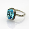 White Gold Plated Solid Silver Ring with Oval Round Blue Topaz and CZ Diamonds