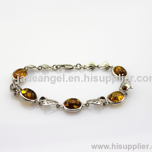 Fashion Gemstone Bracelet Gemstone Jewelry 925 Silver 8x10mm Oval Citrine Link Bracelet