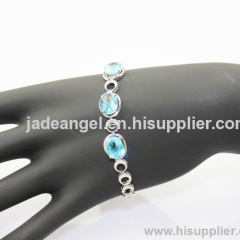 Jade Angel Fashion Jewelry Created Blue Topaz Cubic Zircon 925 Silver Link Chain Bracelet