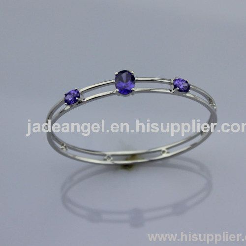 925 Sterling Silver Cuff Bracelet with Amethyst Cubic Zircon