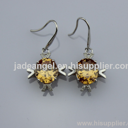 Sterling Silver Jewelry 925 Silver Citrine Cubic Zircon Earrings Jewelry