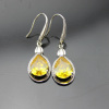 925 Silver Jewelry Pear Cut Yellow Citrine and Clear Cubic Zircon Earrings