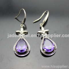 925 Silver Jewelry Pear Cut Amethyst Cubic Zircon Earrings