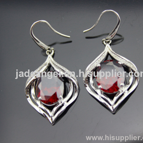 fashion sterling silver earring,925 silver jewelry with garnet cubic zircon