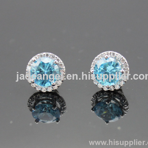 gemstone earrings blue cubic zircon stud sterling silver earrings