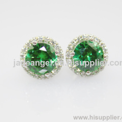 Solid 925 Silver Eearrings Jewelry Round Cut Created Emerald and CZ Diamonds Stud Earrings