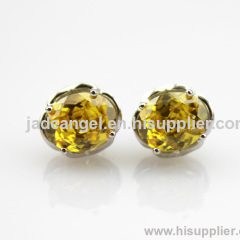 silver stud earrings,925 sterling silver yellow cubic zircon earrings