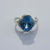 Solid Silver Jewelry Oval Blue Topaz and Cubic Zircon Ring