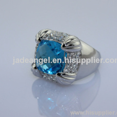designer jewelry 925 sterling silver blue topaz and clear cubic zircon ring